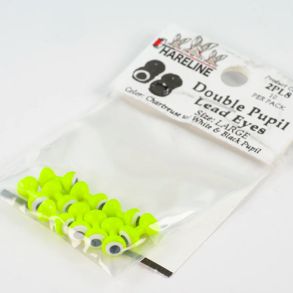 Double Pupil Lead Eyes - Large - Chartreuse w/White and Black Pupil