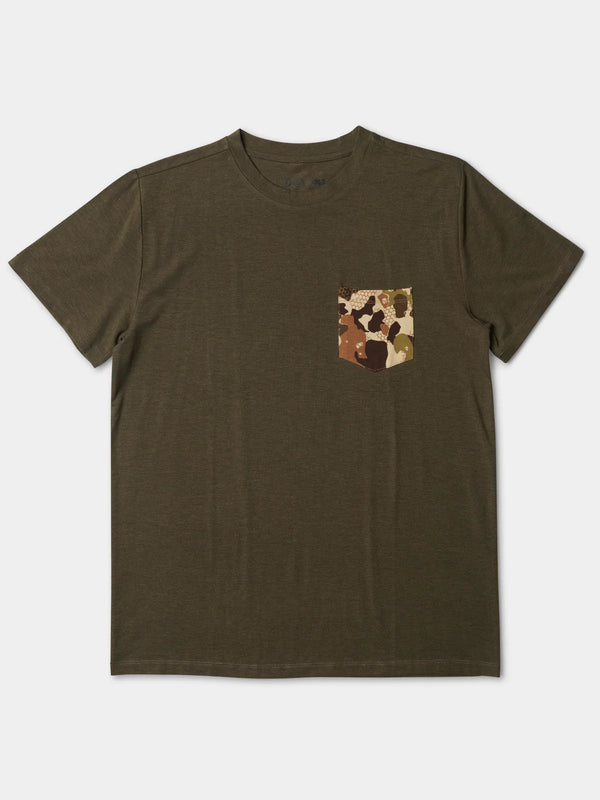 Duck Camp Original Bamboo Pocket Tee  Heathered Olive/Wetland